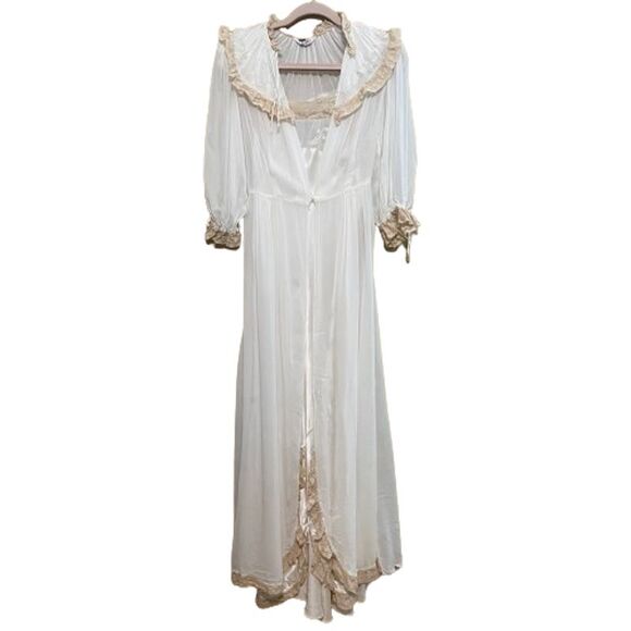 TULA, vintage 1940s peignoir set, white sheath slip dress robe set main image 0